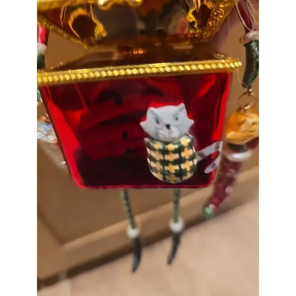 Santa Clause Rare Trinket Box Ornament Arms Legs Present Cat Share Your Blessing